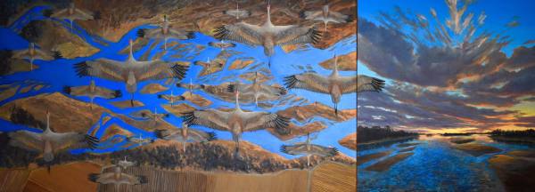 Sandhill Cranes over the Platte by John  Louder
