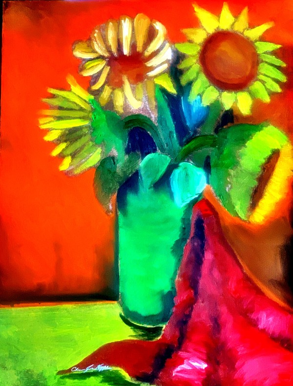 Sunflowers in Spring Green Vase by Christopher Hoppe