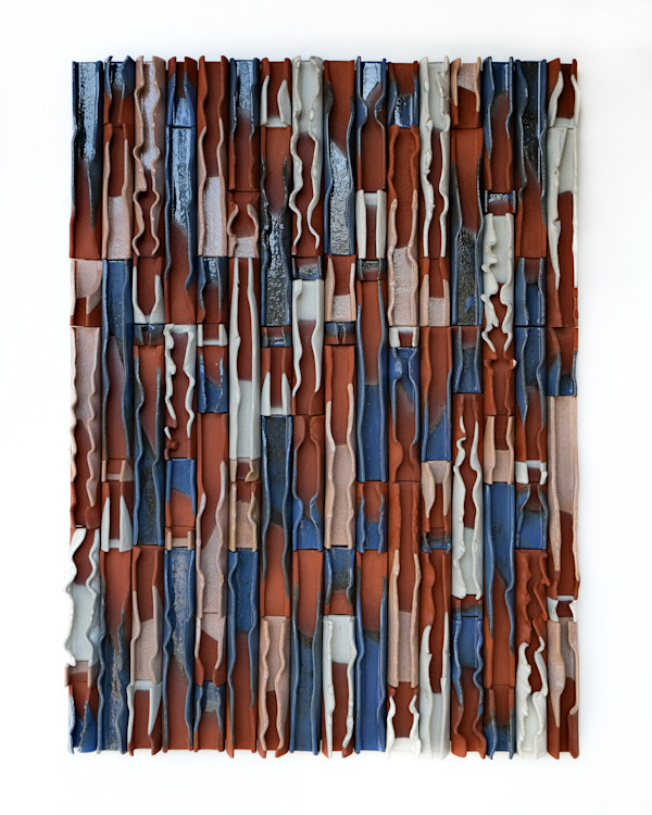 Waves in Blue White and Terracotta by BEN MEDANSKY