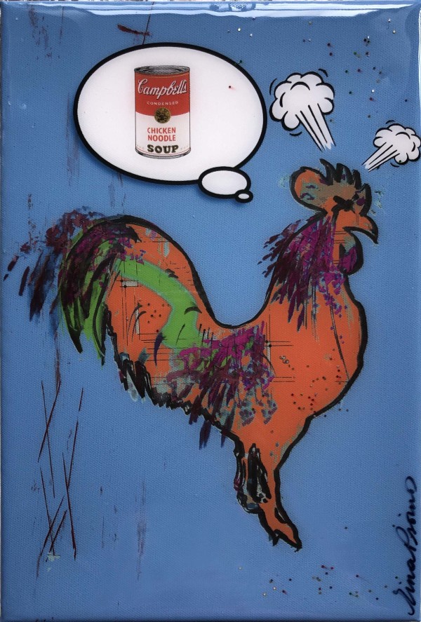 Rooster Dreams of Andy Warhol Blue by Tina Psoinos