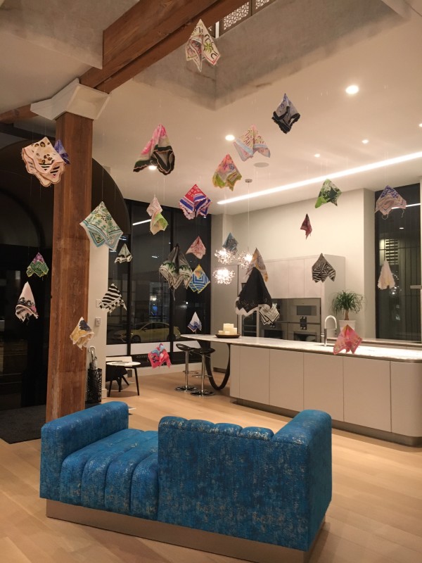 Installation of Suspended Forget-Me-Nots in the 5th Annual River North Design District Gallery Walk at 210 Design House by Jennifer Webster