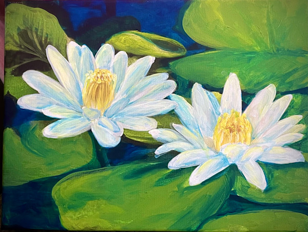 Two White Water Lilies by Karen Elizabeth LeCocq