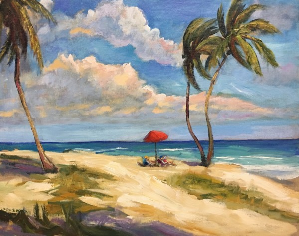 Breezy Beach No. 1 Red Umbrella by Linda S. Marino