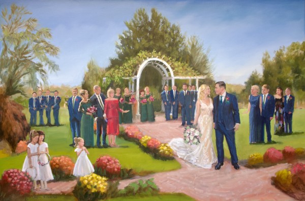 Claire and Jared's Live Wedding Painting, Ceremony at Long Island Vineyard, NY 10-26-2023 by Linda S. Marino