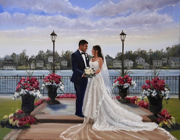Rosanna and Chris' Wedding Day, Live Wedding Painting, Villa Barrone Hilltop Manor, Mahopac, NY 7-19-2025 by Linda S. Marino, Image 1.