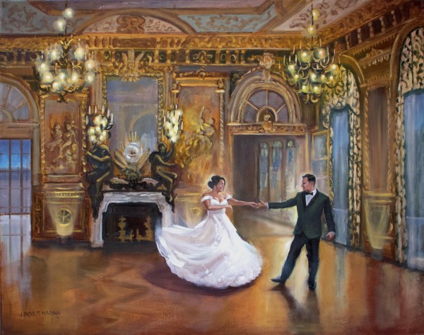 Danielle and Michael's First Dance, Live Painting, Marble House, Newport RI 8-19-2023 by Linda S. Marino