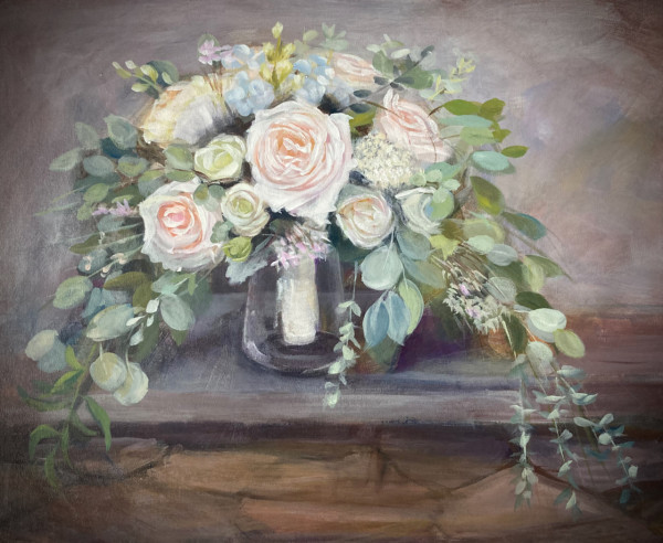 Blush Roses and  Eucalyptus Bridal Bouquet by Linda S. Marino