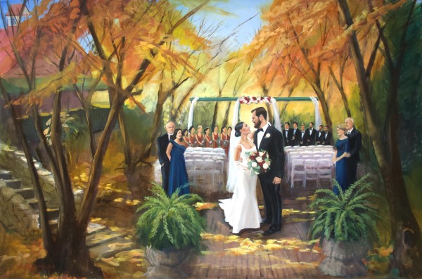 Jacqueline and Kevin's Live Wedding Painting, Ceremony a Ridgeland Mansion, PA 11-3-23 by Linda S. Marino
