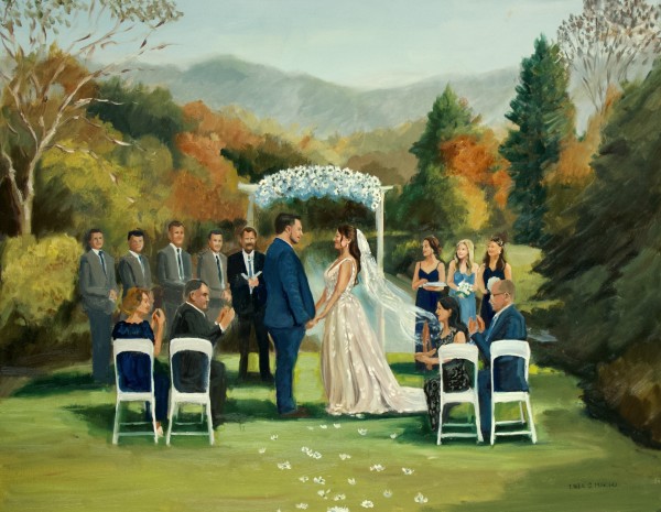 Kassy and John's Wedding Ceremony, Live Painting, Inn at Mystic, Mystic CT 10-1-2023 by Linda S. Marino