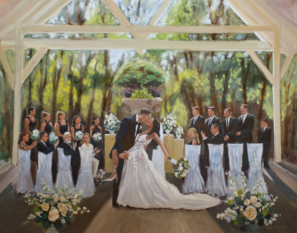 Sabreina and Max's Wedding Ceremony, Live Wedding Painting, William Manor House, Thompson, CT 8-26-23 by Linda S. Marino