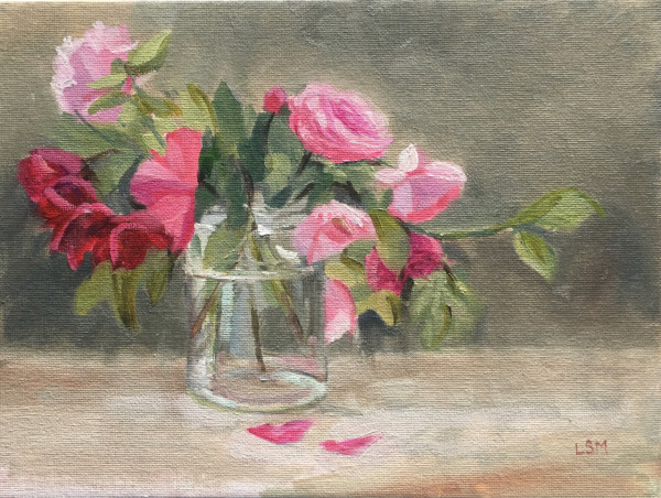 Roses in Mason Jar by Linda S. Marino