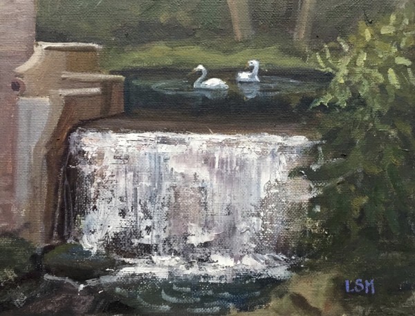 Two Swans and a Waterfall by Linda S. Marino