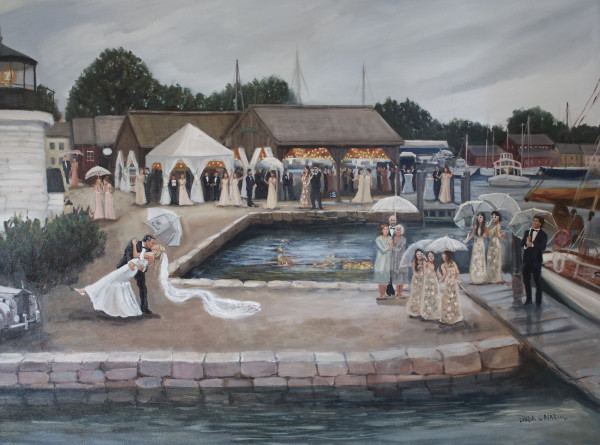 Michelle and Tom's Mystic Seaport Wedding, Live Wedding Painting by Linda S. Marino