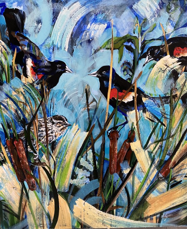 Flashing epaulets and echoing calls (Red-winged Blackbirds) by Anna Iris Graham
