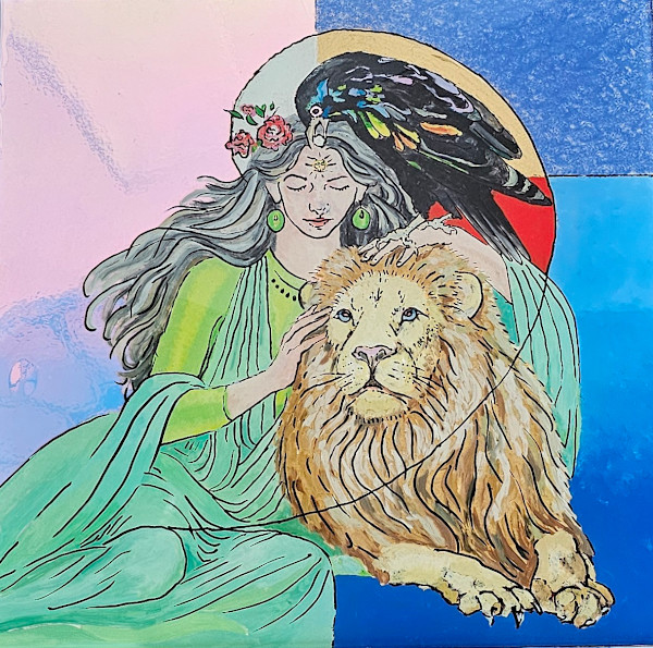 Strength; Tarot #8 ( reverse glass painting) by Debi Slowey-Raguso