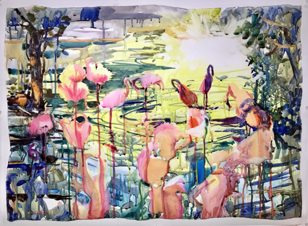 "Bathing Flamingos II" by Robert H. Leedy