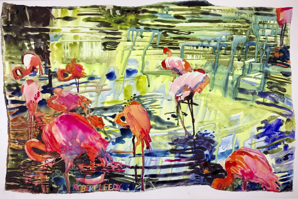 "Bathing Flamingos IV" by Robert H. Leedy