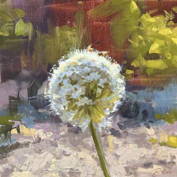 Onion Flower and Bees (plein air) by Robin Cole