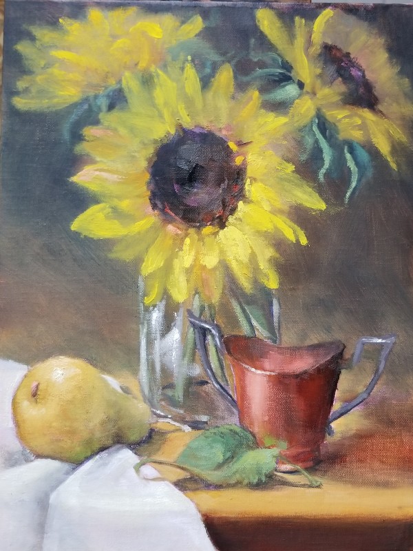 Sunflowers with Copper Cup by Donna Pate