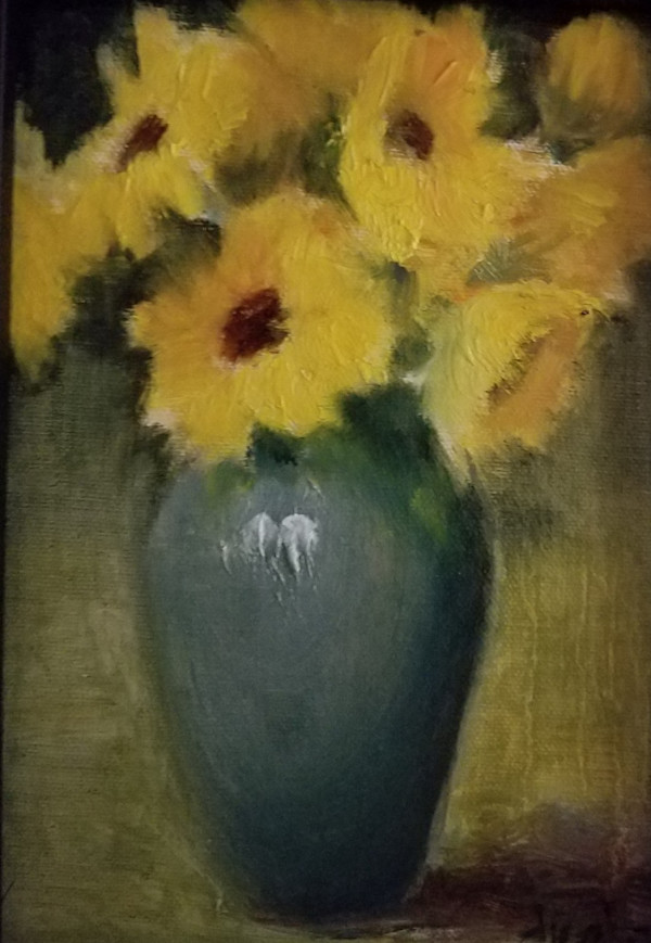 Sunflowers in Blue Vase by Donna Pate, Image 1.