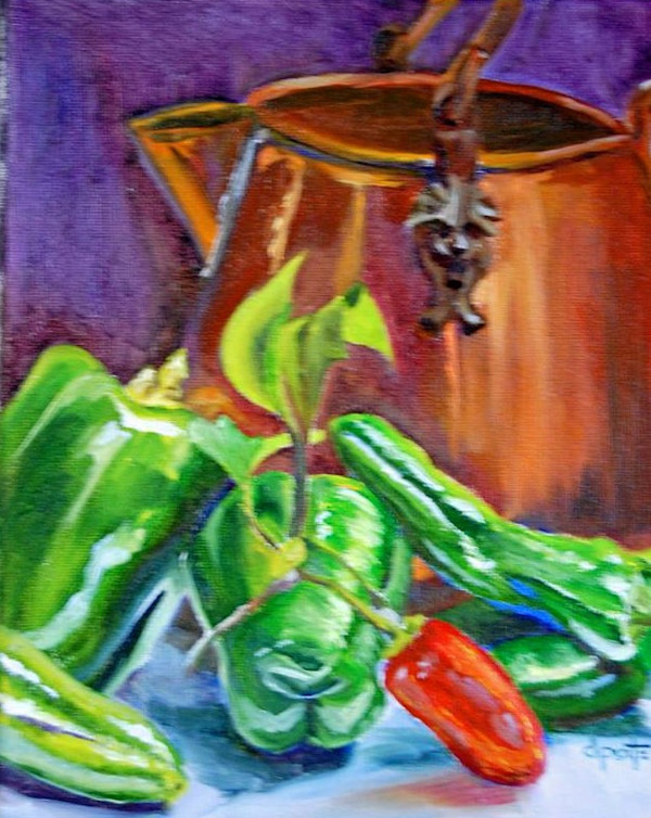 Peppers with Copper Pot by Donna Pate, Image 1.