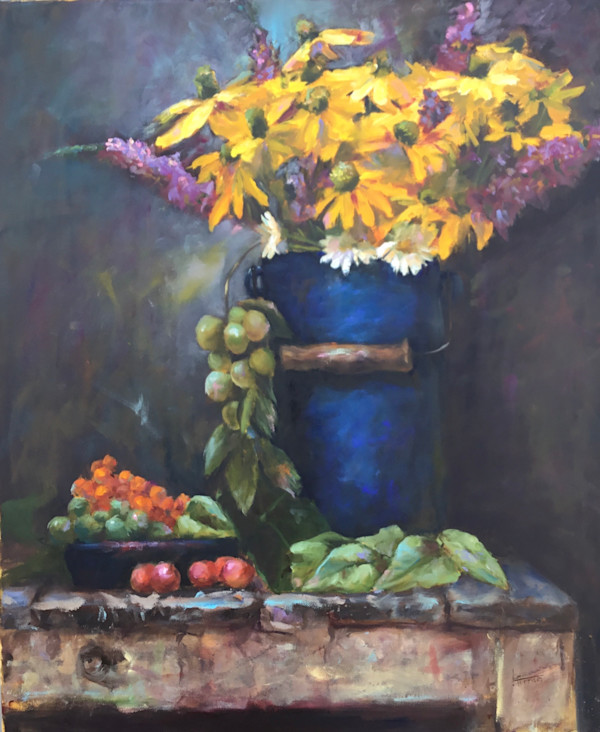 Harvest Blues and Golden Blooms by Lina Ferrara