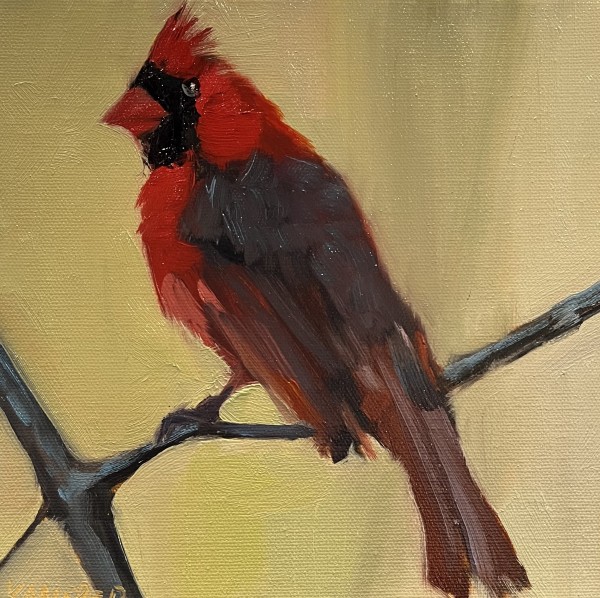 Side-Watching Cardinal by Mary Kamerer Impressionist Painting