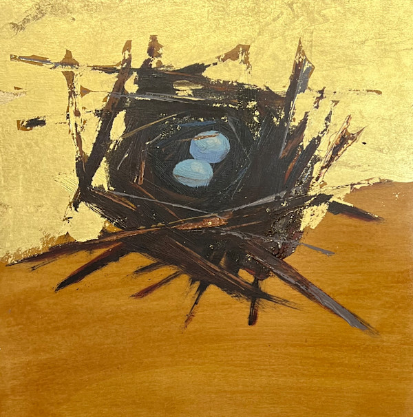 Gilded Refuge. Two Eggs by Mary Kamerer Impressionist Painting