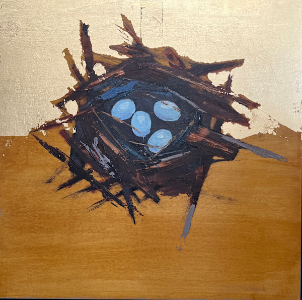 Gilded Refuge Four Eggs by Mary Kamerer Impressionist Painting