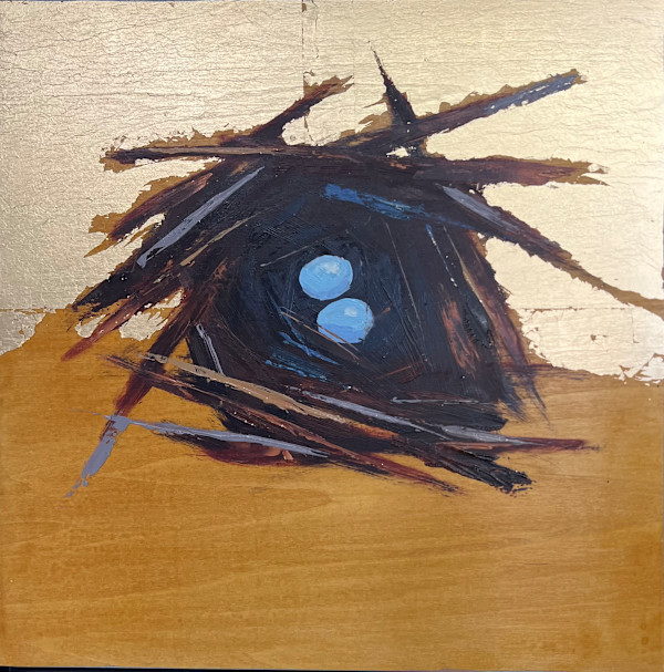Gilded Refuge Two Eggs by Mary Kamerer Impressionist Painting