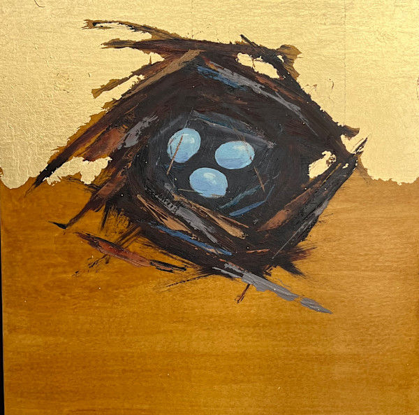 Gilded Refuge  Three Eggs by Mary Kamerer Impressionist Painting