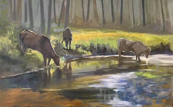 Where the Cattle Come to Drink by Mary Kamerer Impressionist Painting
