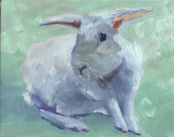 Gray Bunny on Green by Mary Kamerer Impressionist Painting