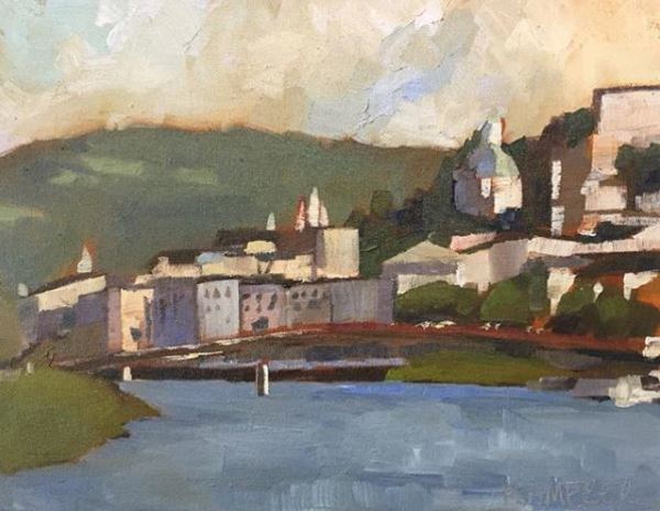 Salzburg along the Salzach River by Mary Kamerer Impressionist Painting
