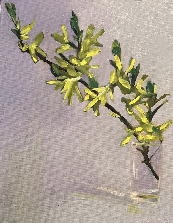 Forsythia Branch by Mary Kamerer Impressionist Painting