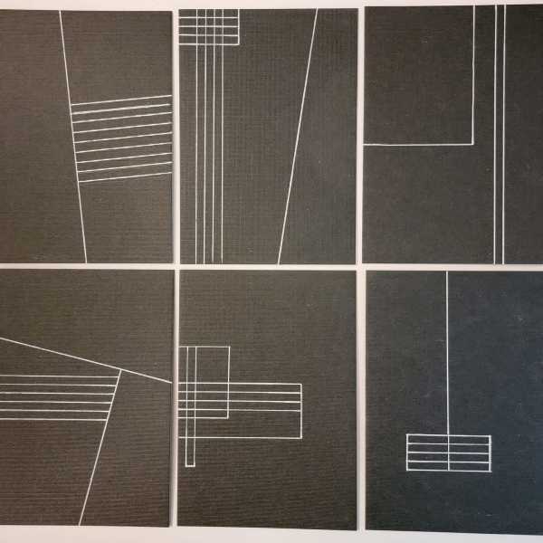 Lines on 6 Black Panels by Jude Barton