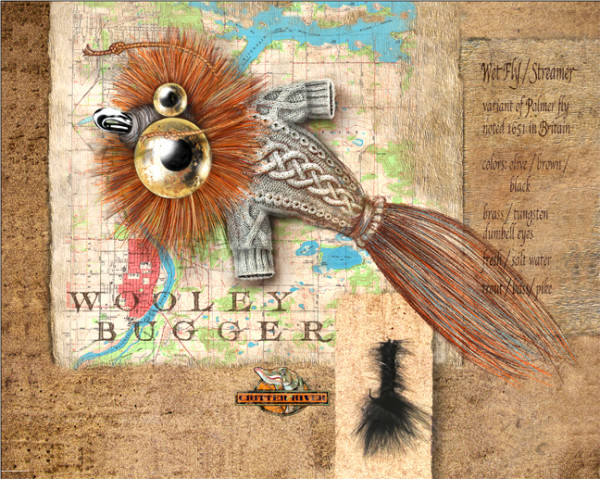 Wooley Bugger (Unframed print with real lure) by Rick  Nass