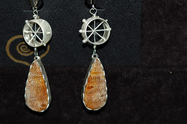 Fossilized Palm Earrings by Susan Baez