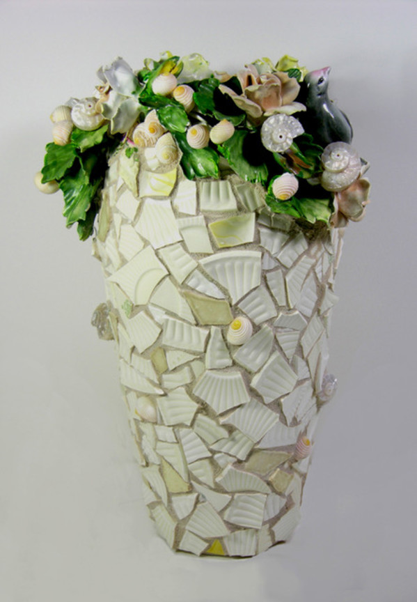 Birds, Shells, and Roses Vase by Mary Dickey
