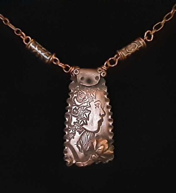 Copper Clay Girl Necklace by Therese Miskulin