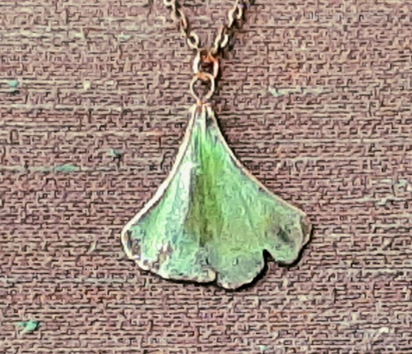 Electro-formed Green Ginko Leaf Necklace by Therese Miskulin