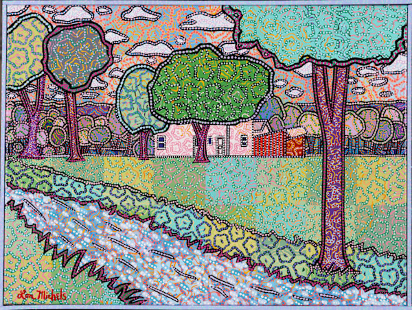 Farmhouse with Running Brook by Lon Michels