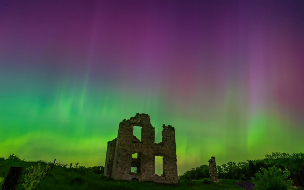Northern Lights Over Ruins by Mike Murray