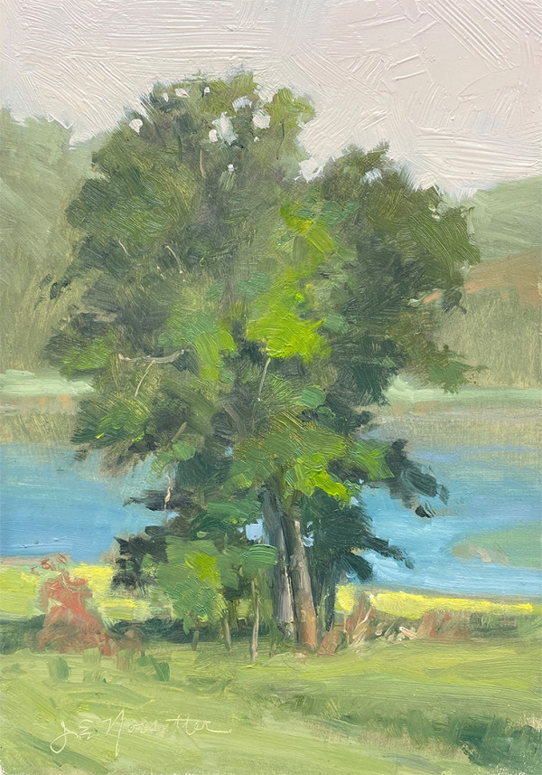 Indian Lake Trees (Framed original) by Jan Norsetter