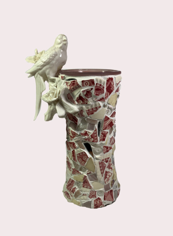 White Parrot Vase by Mary Dickey