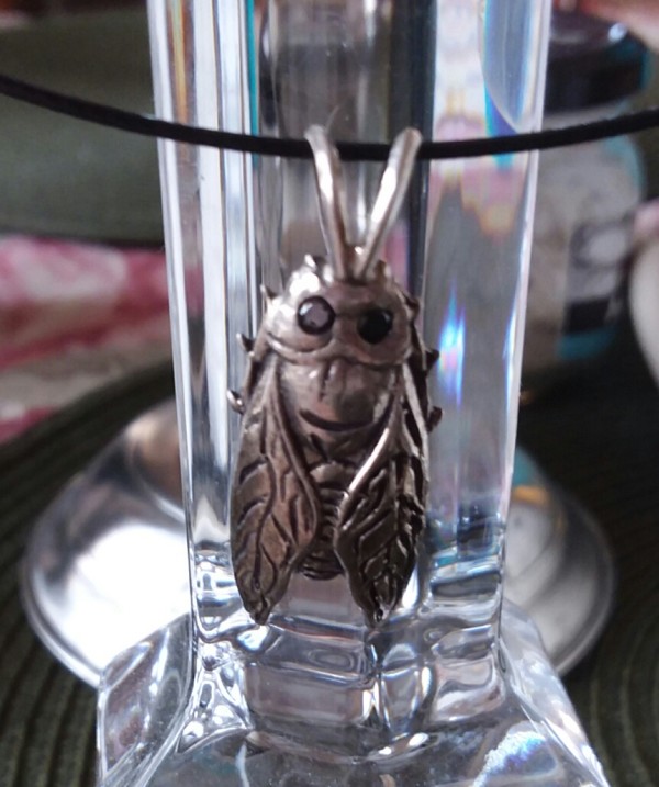Cicada Pendant with Black Diamond Eyes by Judi Werner