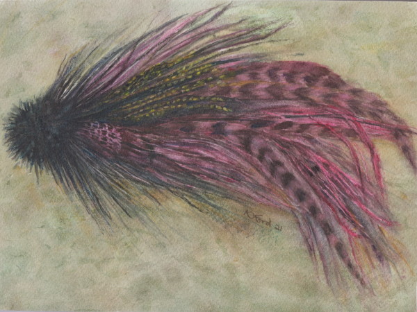 Purple Buford Musky Fly Watercolor Painting (Waxed) by Katherine J Ford