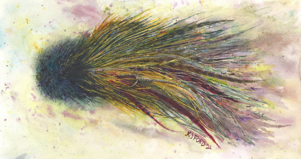 Striking Gold Watercolor Musky Fly Painting by Katherine J Ford