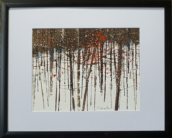 Last Leaves ( a study in grey and red) by David Lidbetter Fine Art