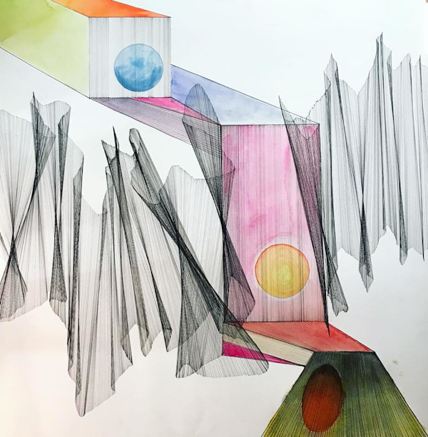 psychedelic curtains opening to reveal a hallucinatory pool table by Gabe Fonorow, Image 1.